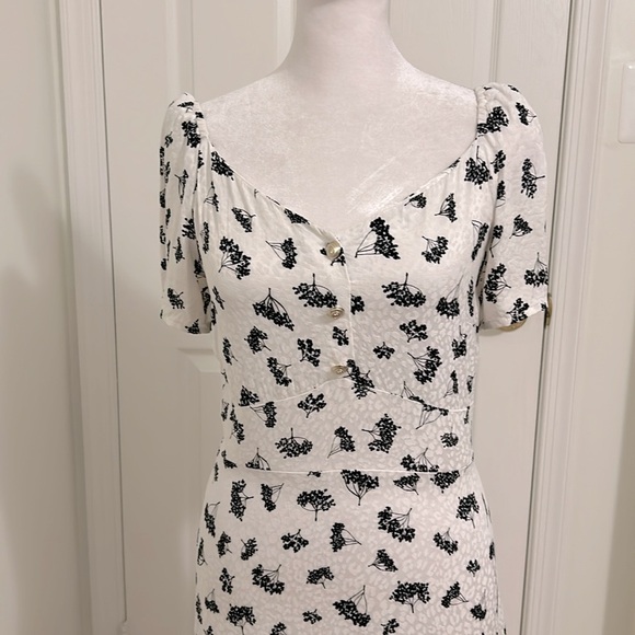 Maje Roseline Floral Print Jacquard Puff Sleeve Gold Button Mini Dress Size 38 6 - Picture 7 of 15